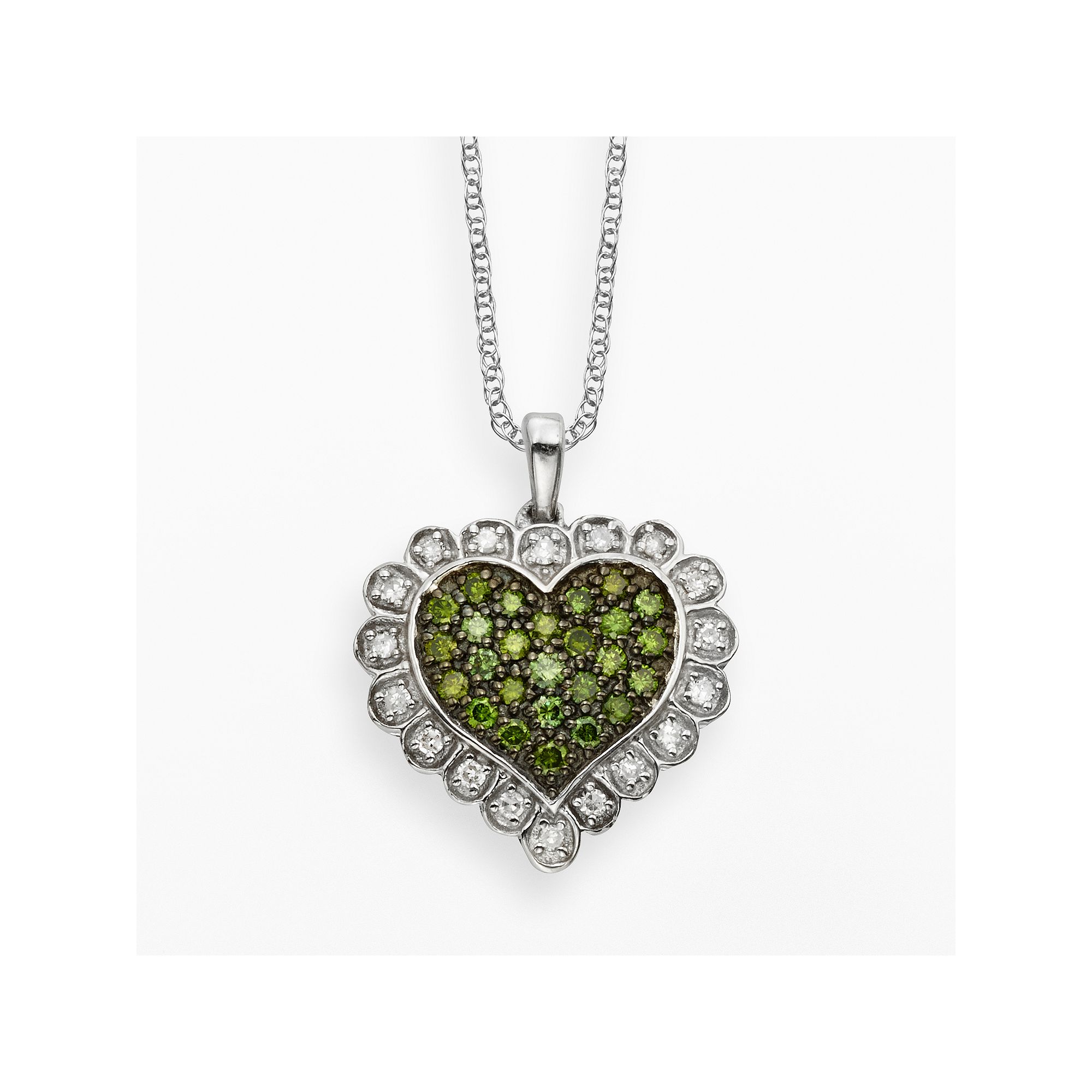 Jewelexcess Sterling Silver 1/2-ct. T.W. Green and White Diamond Scalloped