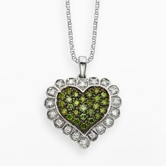 Jewelexcess Sterling Silver 1/2 ct T.W. Green and White Diamond Scalloped Heart Pendant