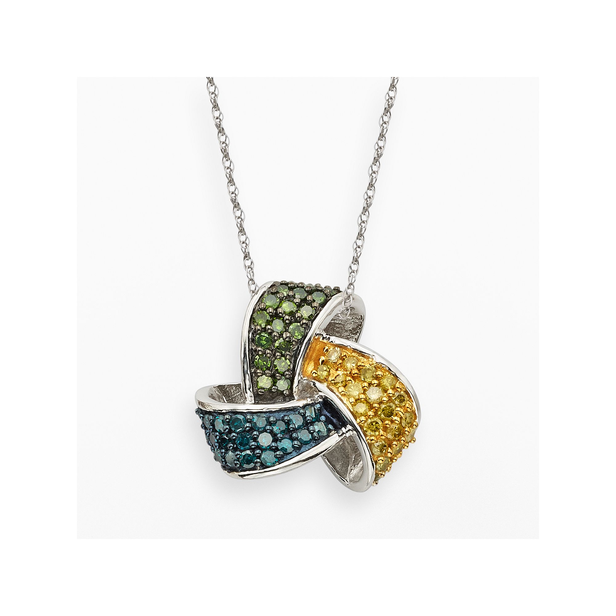 Jewelexcess Sterling Silver 1/2-ct. T.W. Yellow, Green and Blue Diamond Kn