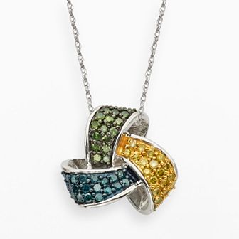 Jewelexcess Sterling Silver 1/2 ct T.W. Yellow, Green and Blue Diamond Knot Pendant