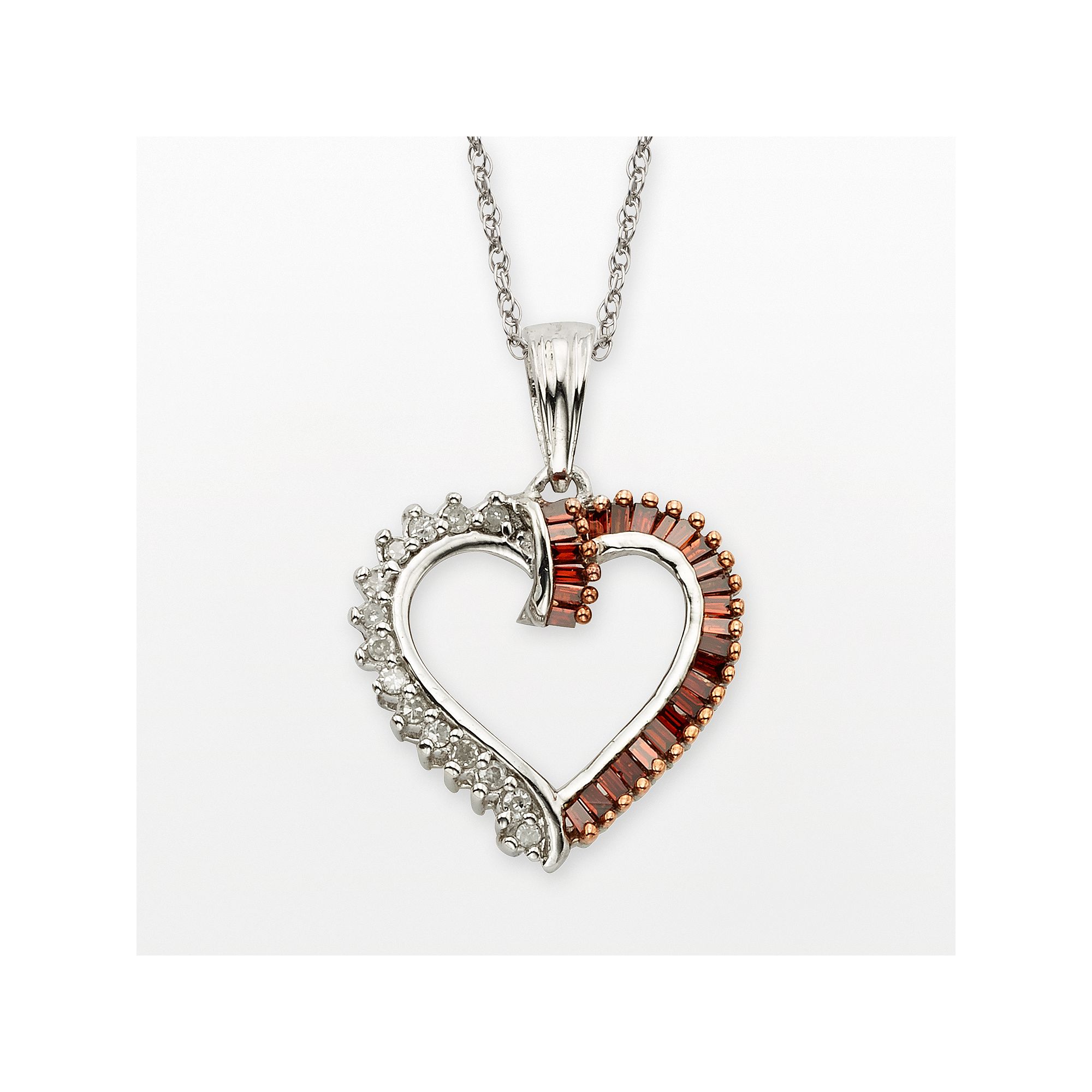 Jewelexcess Sterling Silver 1/4-ct. T.W. Red and White Diamond Heart Penda
