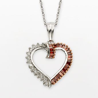 Jewelexcess Sterling Silver 1/4 ct T.W. Red and White Diamond Heart Pendant