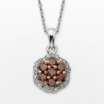 Jewelexcess Sterling Silver 1/2 ct T.W. Red and White Diamond Flower Pendant