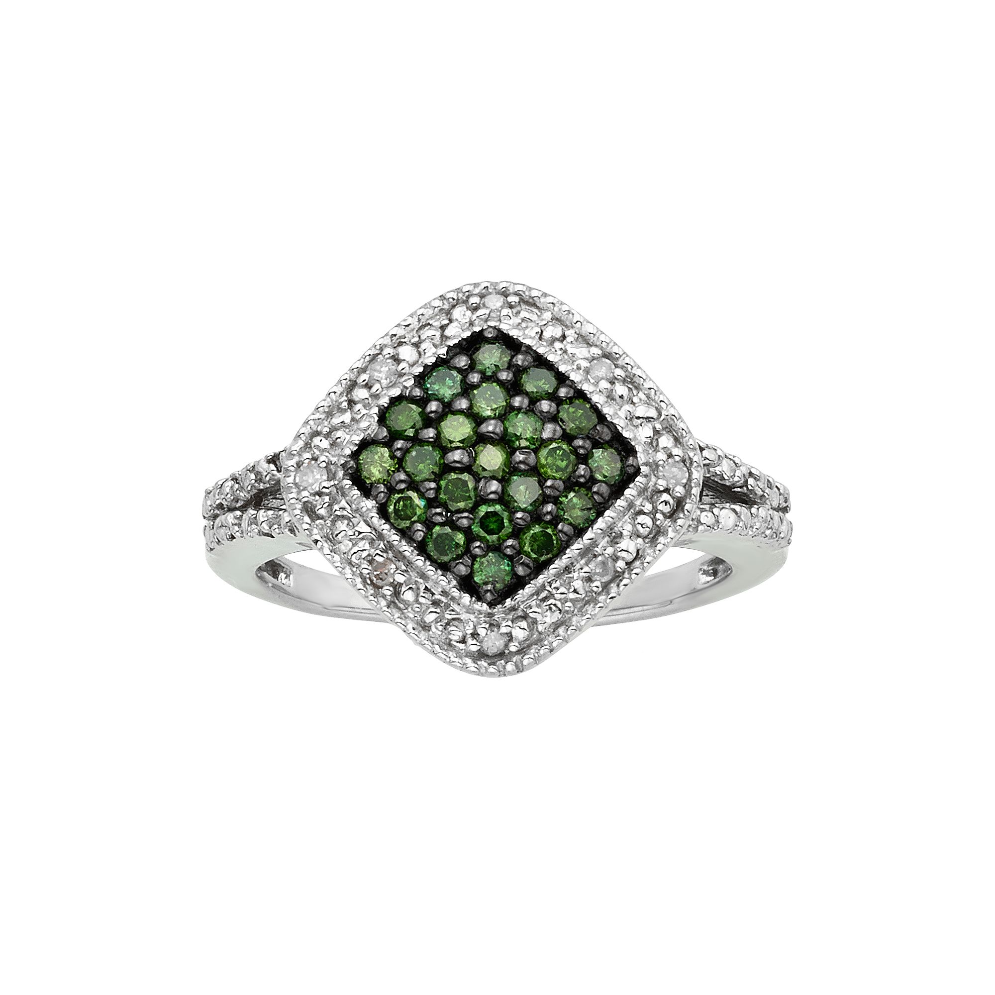 Jewelexcess Sterling Silver 1/3-ct. T.W. Green and White Diamond Square Hal