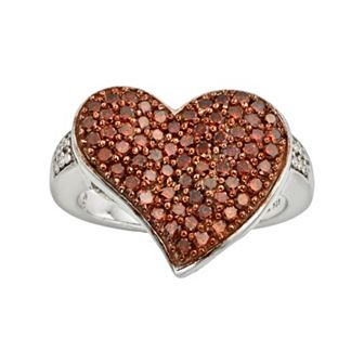 Jewelexcess Sterling Silver 1 ct T.W. Red and White Diamond Heart Ring