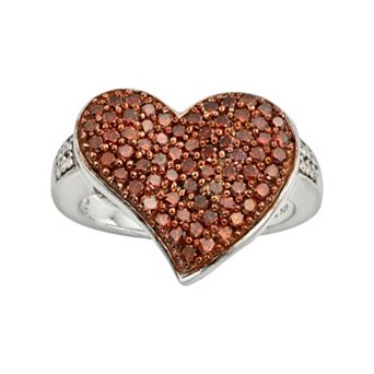 Jewelexcess Sterling Silver 1 ct T.W. Red and White Diamond Heart Ring