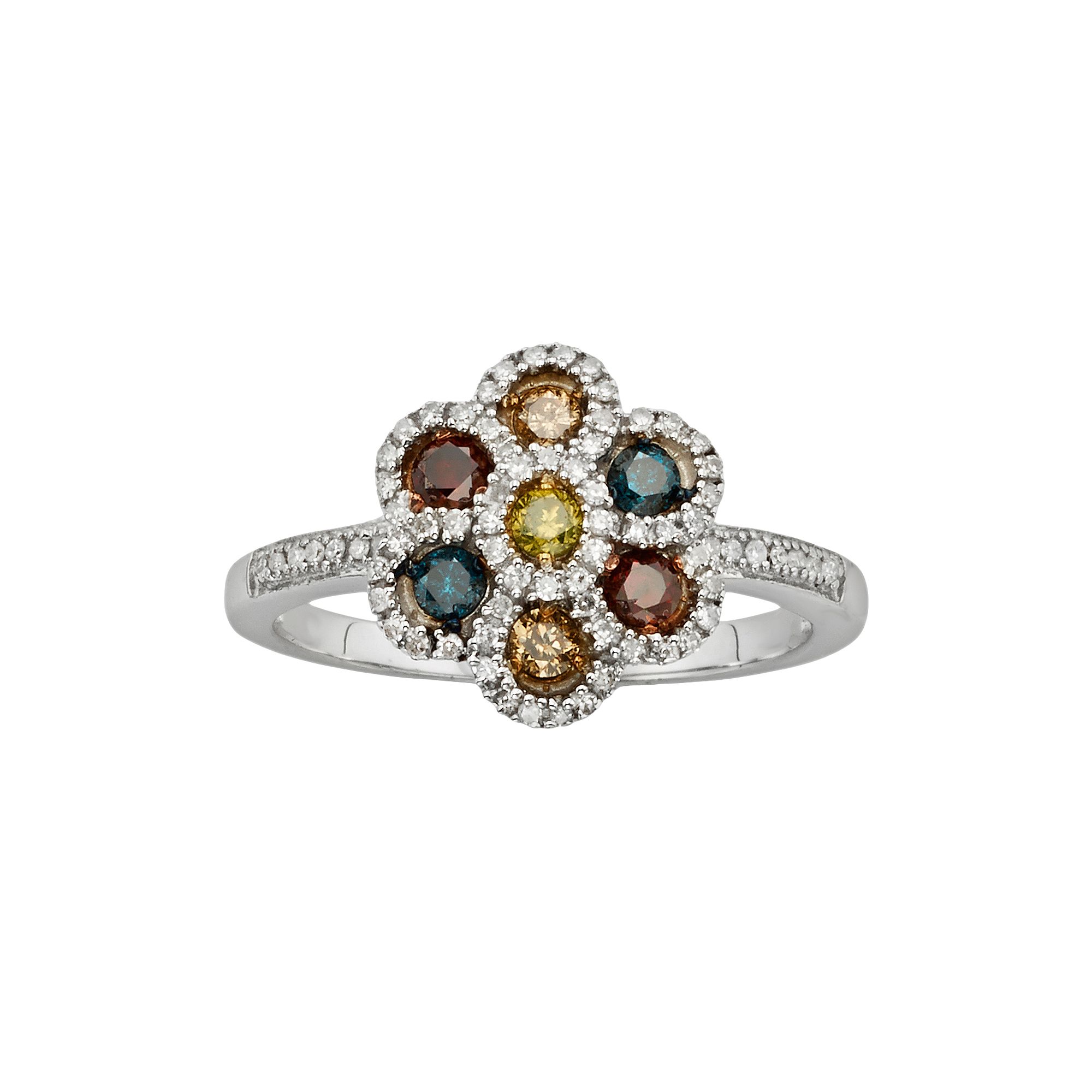Jewelexcess Sterling Silver 1/2-ct. T.W. Diamond Flower Ring, Womens, Size