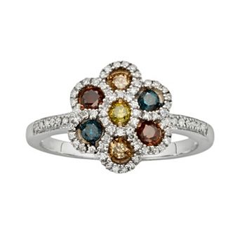 Jewelexcess Sterling Silver 1/2 ct T.W. Diamond Flower Ring