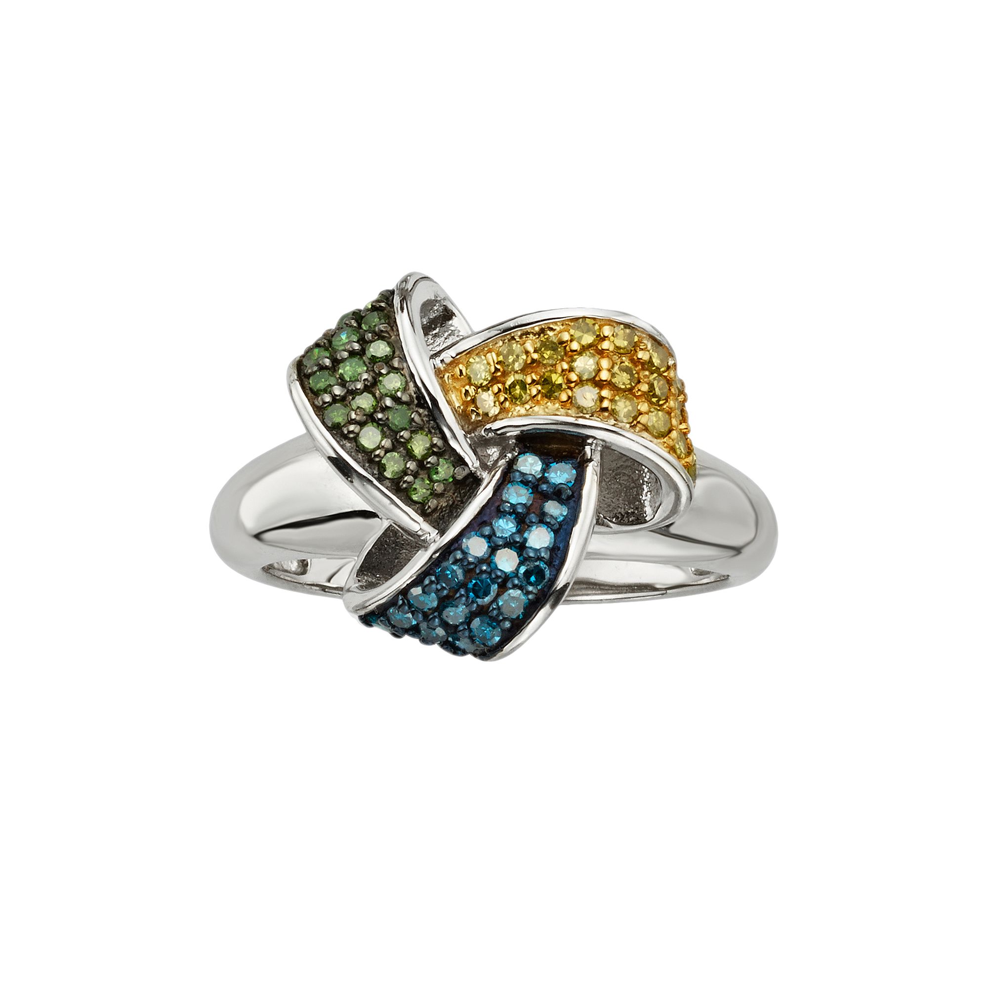 Jewelexcess Sterling Silver 1/2-ct. T.W. Blue, Yellow and Green Diamond Lov