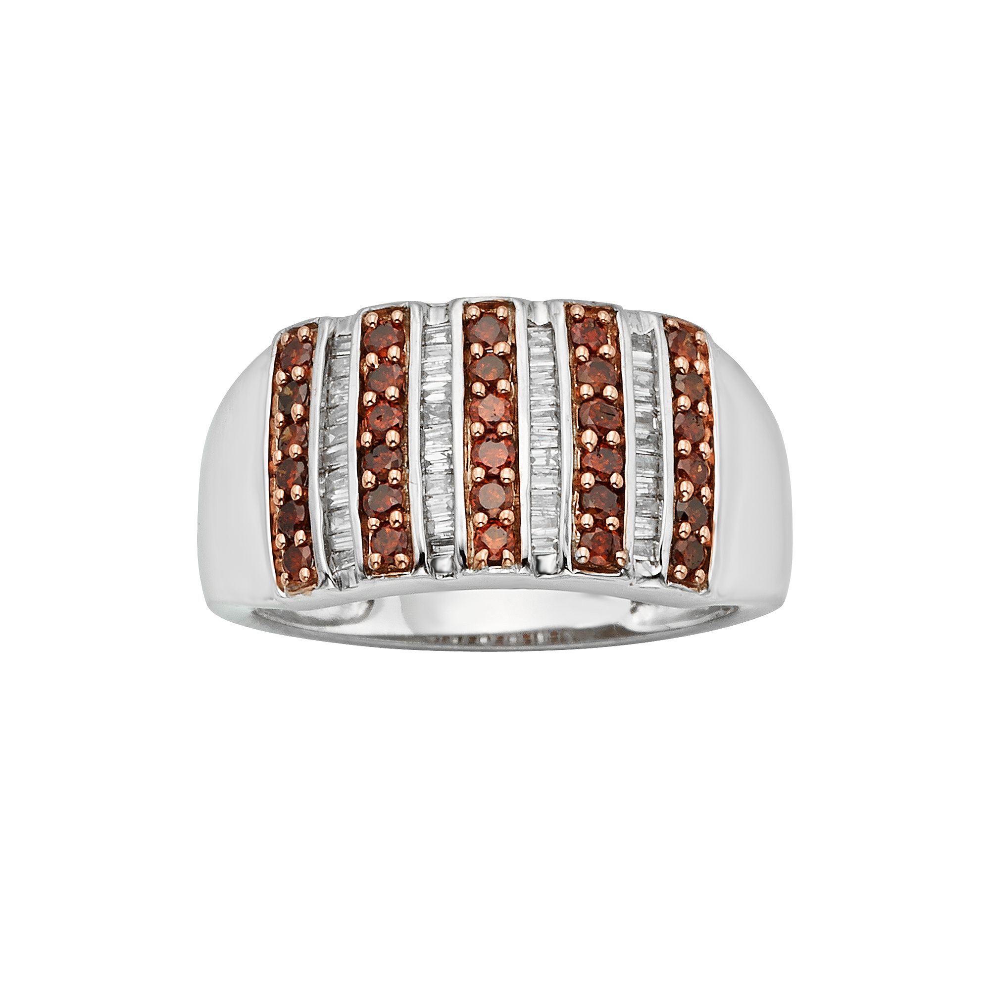 Jewelexcess Sterling Silver 1/2-ct. T.W. Red and White Diamond Striped Ring