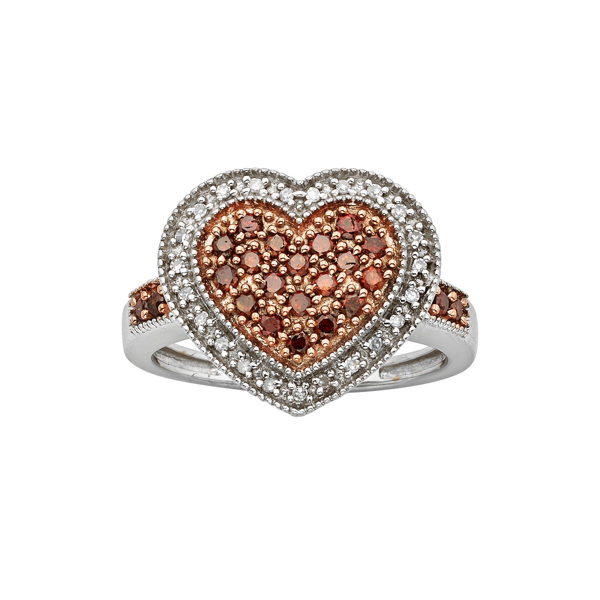 Jewelexcess Sterling Silver 1/2-ct. T.W. Red and White Diamond Heart Ring, 