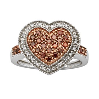 Jewelexcess Sterling Silver 1/2 ct T.W. Red and White Diamond Heart Ring