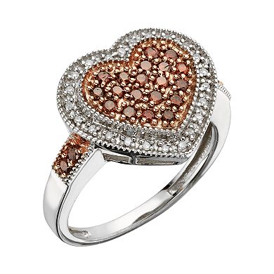 Jewelexcess Sterling Silver 1/2-ct. T.W. Red and White Diamond Heart Ring