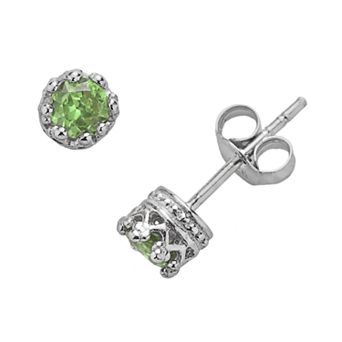 Junior Jewels Kids Sterling Silver Peridot Crown Stud Earrings