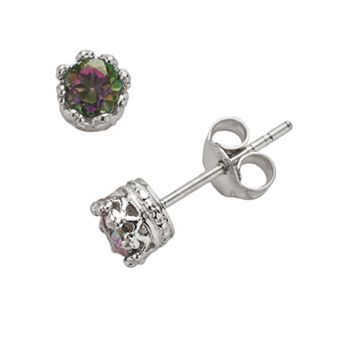 Junior Jewels Kids Sterling Silver Rainbow Quartz Crown Stud Earrings