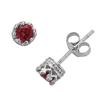 Junior Jewels Kids Sterling Silver Garnet Crown Stud Earrings