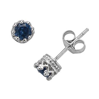 Junior Jewels Kids Sterling Silver Lab-Created Sapphire Crown Stud Earrings