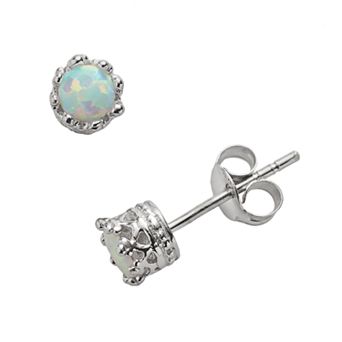 Junior Jewels Kids Sterling Silver Lab-Created Opal Crown Stud Earrings