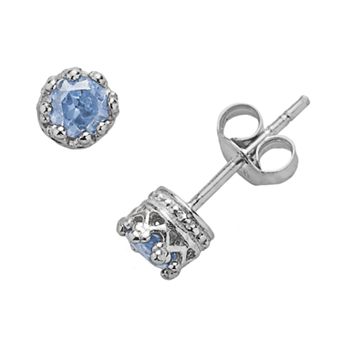 Junior Jewels Kids Sterling Silver Lab-Created Aquamarine Crown Stud Earrings
