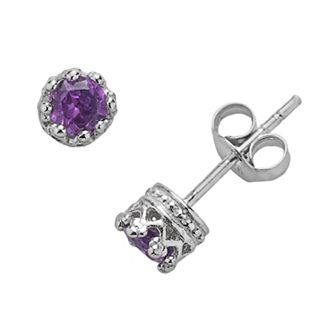 Junior Jewels Kids Sterling Silver Amethyst Crown Stud Earrings