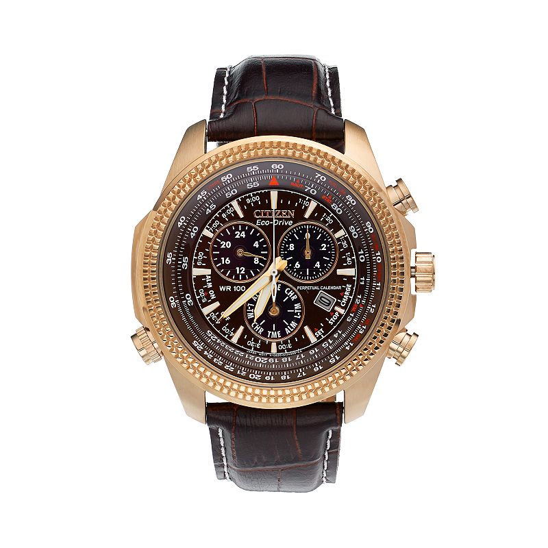 Citizen Men's Eco-Drive Perpetual Calendar Leather Chronograph Watch - BL5403-03X, Brown