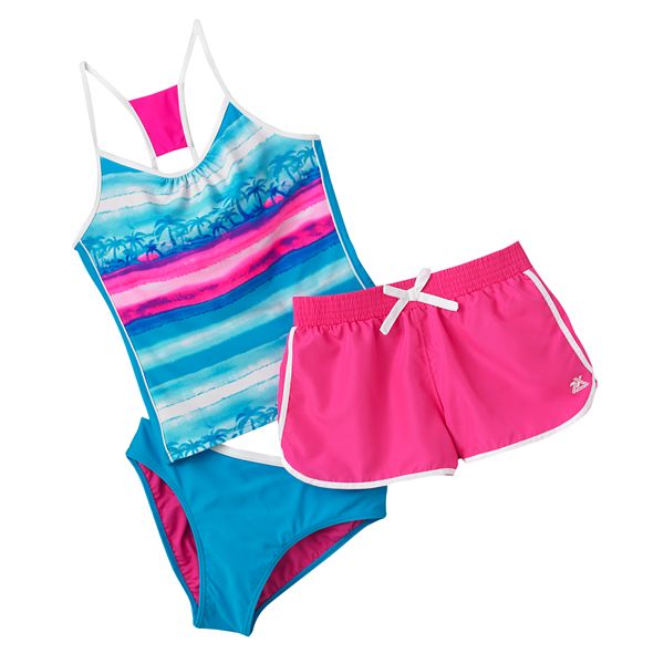 ZeroXposur Palm Tree Striped 3-pc. Tankini Swimsuit Set - Girls 7-16