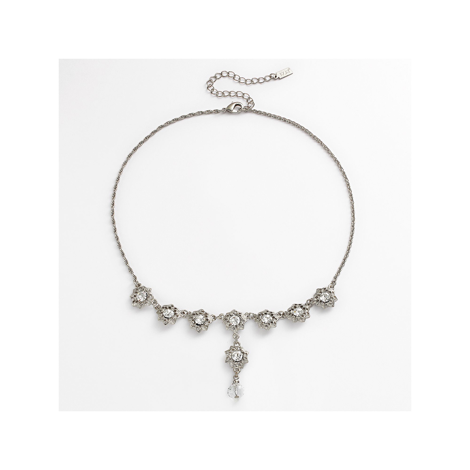 1928 Silver Tone Simulated Crystal Flower Y Necklace, Womens, Size: 16,