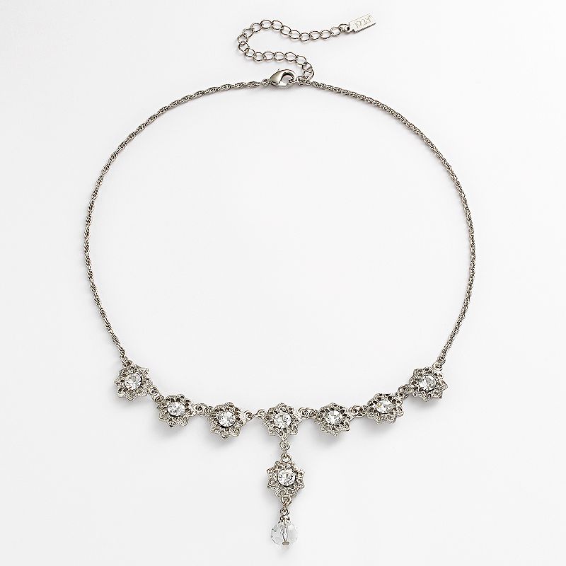 1928 Silver Tone Simulated Crystal Flower Y Necklace, Womens, Size: 16,
