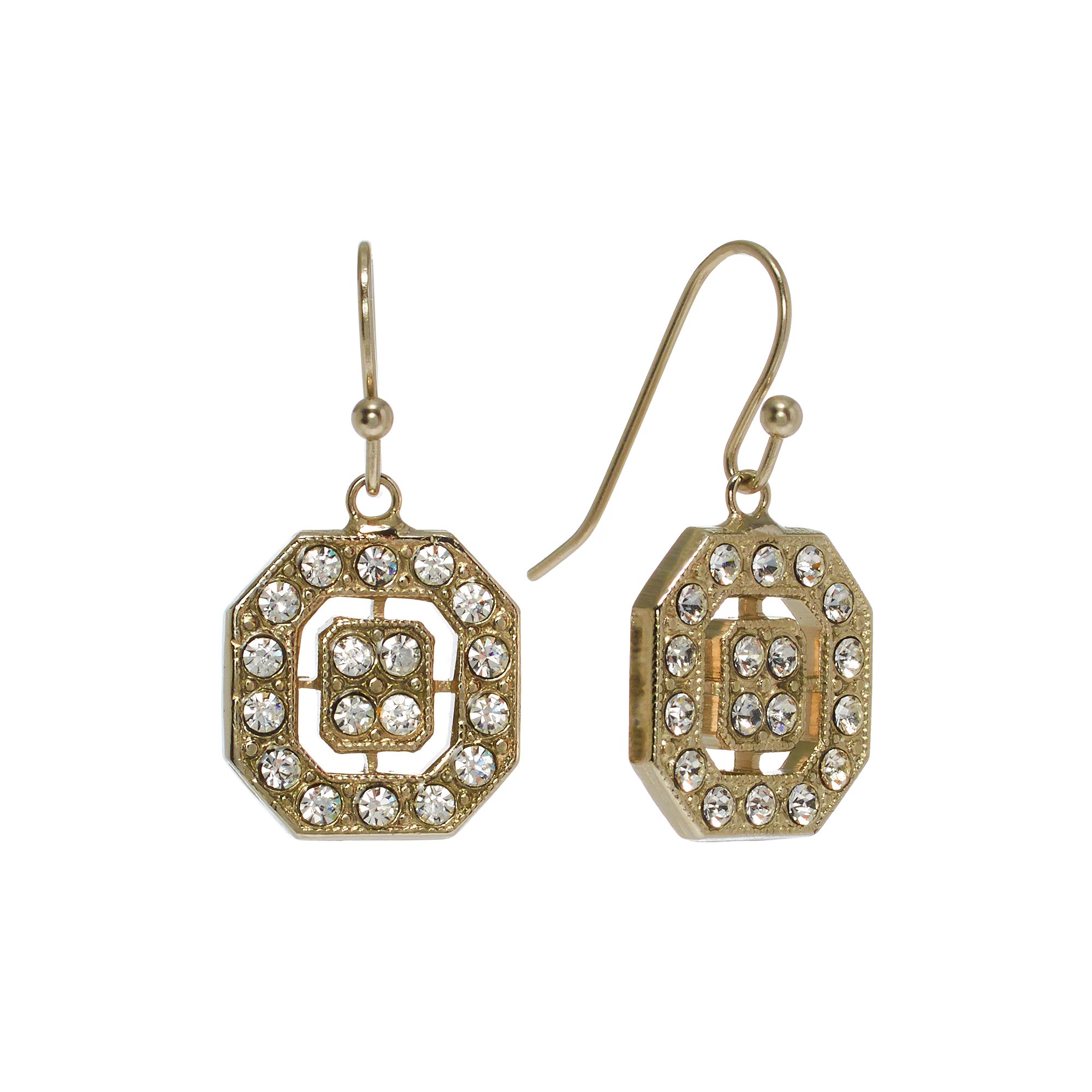 1928 Silver Tone Simulated Crystal Drop Earrings, Womens, White