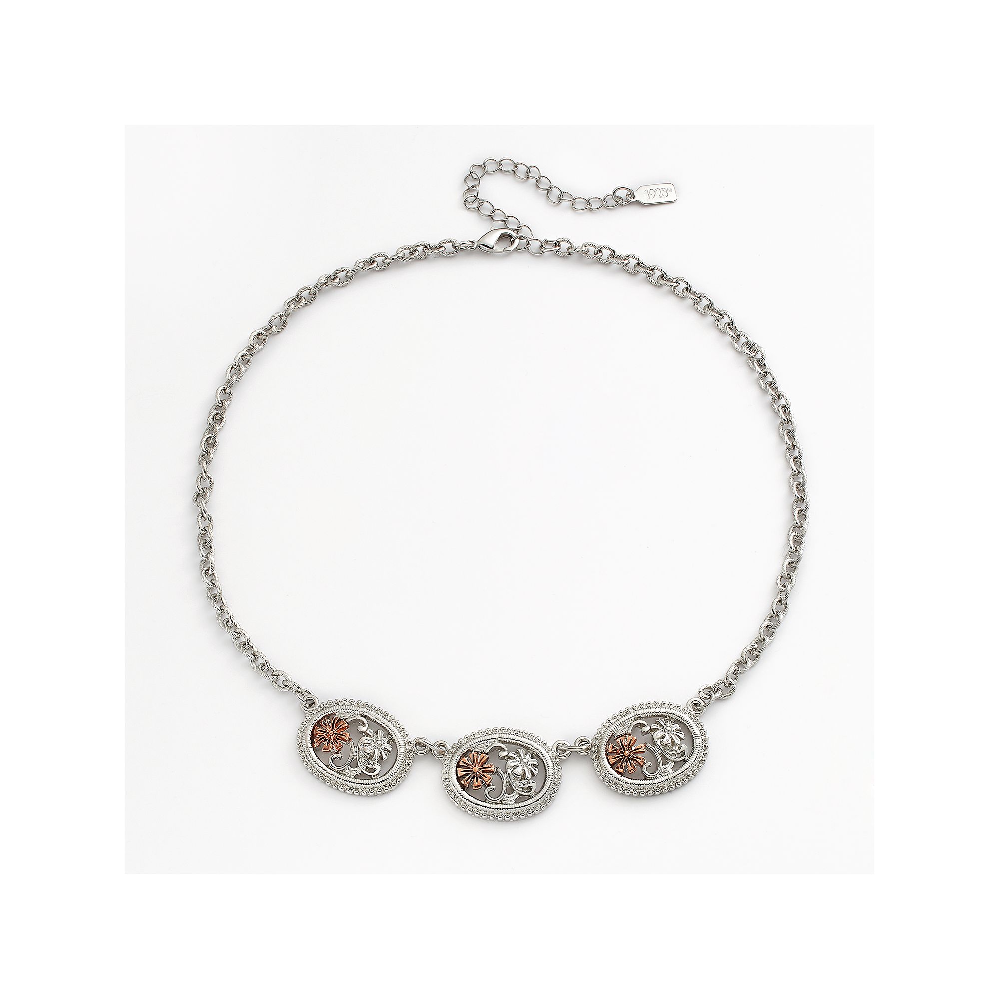 1928 Two Tone Simulated Crystal Openwork Flower Necklace, Womens, Size: 1