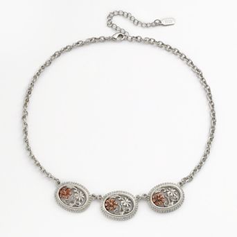 1928 Two Tone Simulated Crystal Openwork Flower Necklace