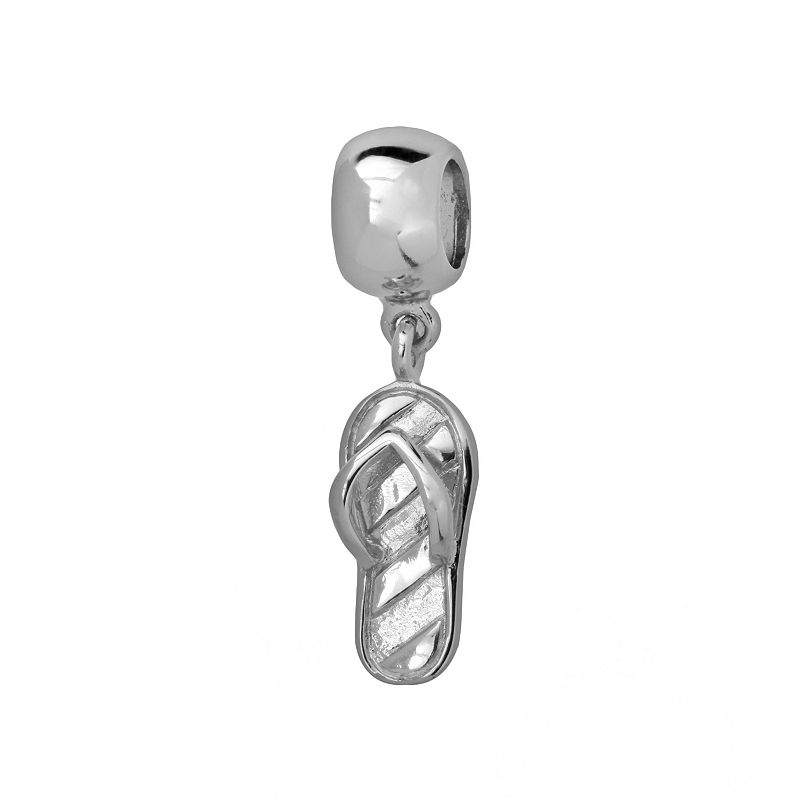 Individuality Beads Sterling Silver Striped Flip-Flop Charm, Womens, Grey