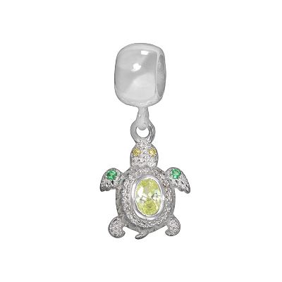 Individuality Beads Sterling Silver Light Green Cubic Zirconia Crystal Turtle Charm