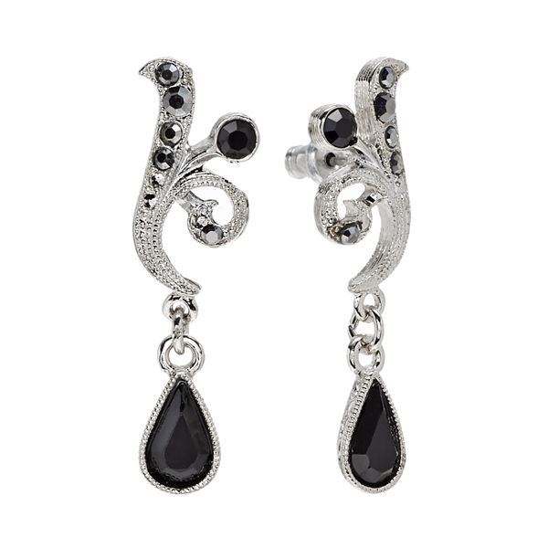 1928 Silver Tone Simulated Crystal Drop Earrings