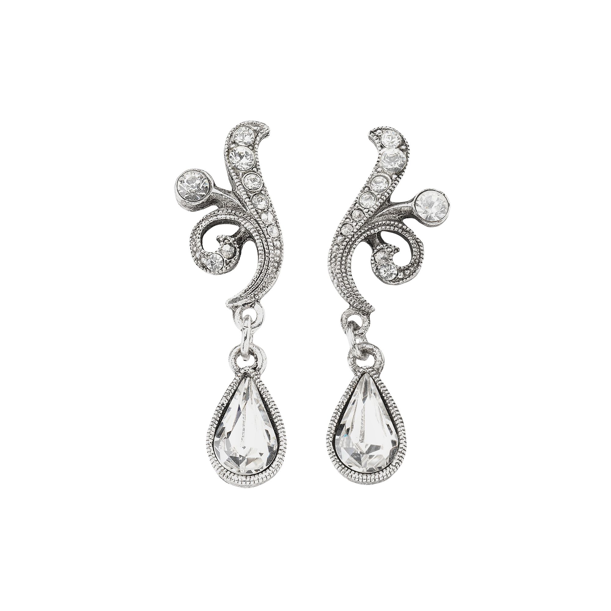 1928 Silver Tone Simulated Crystal Drop Earrings, Womens, Clear