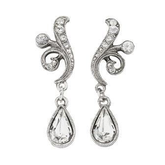 1928 Silver Tone Simulated Crystal Drop Earrings