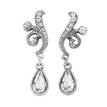 1928 Silver Tone Simulated Crystal Drop Earrings