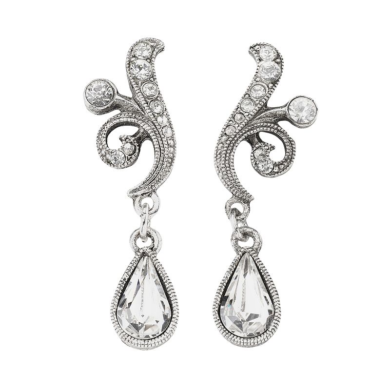 1928 Silver Tone Simulated Crystal Drop Earrings, Womens, Grey