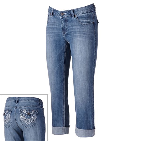 Apt. 9® Modern Fit Embellished Denim Cuffed Capris Women's