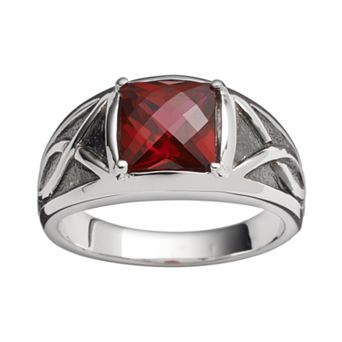 Sterling Silver Lab-Created Garnet Ring - Men