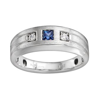 Sterling Silver Lab-Created Sapphire and Diamond Accent Ring - Men