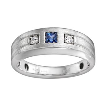 Sterling Silver Lab-Created Sapphire and Diamond Accent Ring - Men