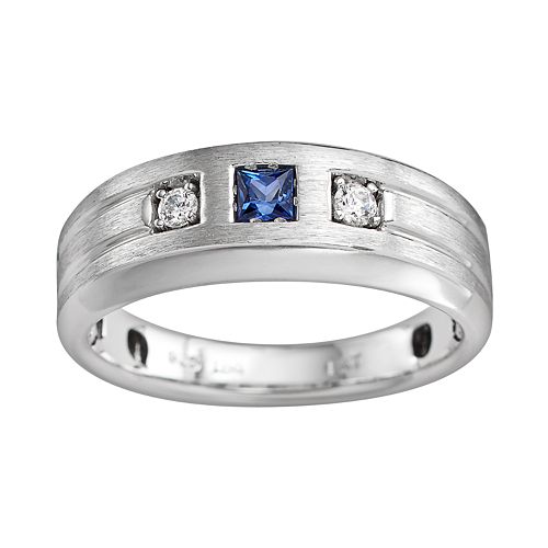 Sterling Silver LabCreated Sapphire and Diamond Accent Ring Men
