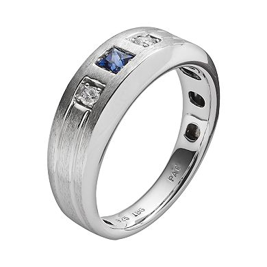 Sterling Silver Lab-Created Sapphire and Diamond Accent Ring - Men