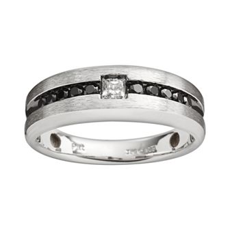 Sterling Silver 1/2 ct T.W. Black and White Diamond Ring - Men