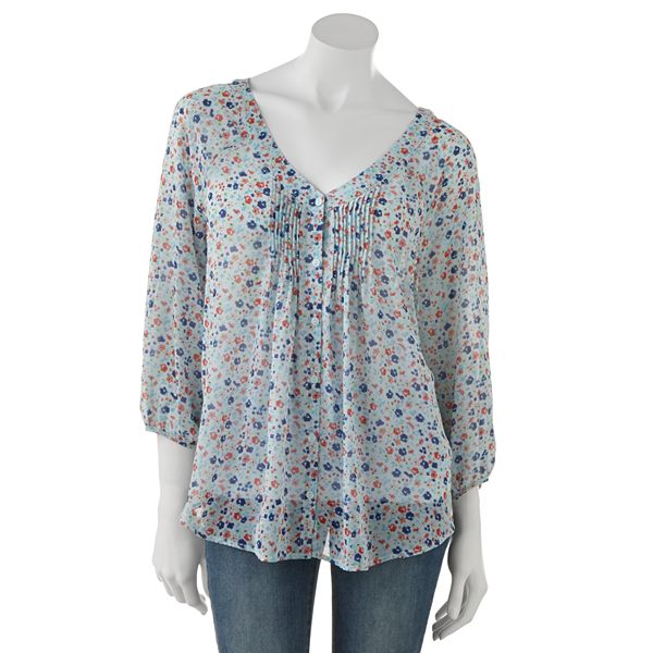 LC Lauren Conrad Floral Pintuck Blouse - Women's