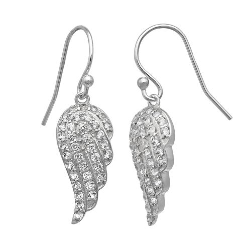 Sterling Silver Lab-Created White Sapphire Angel Wing Drop Earrings