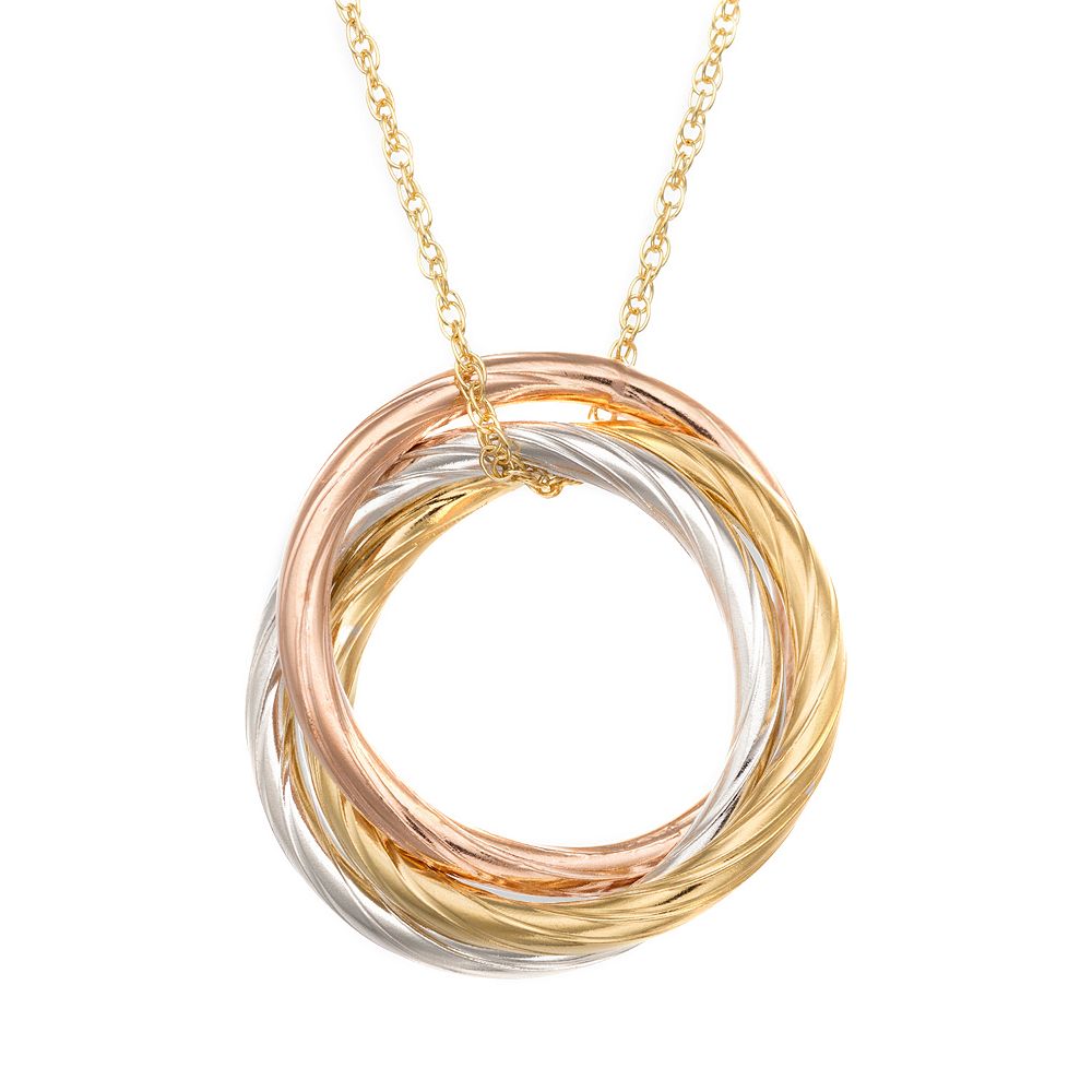 14K Tri-Color Gold Chain Necklace with Three Open Circle Accents