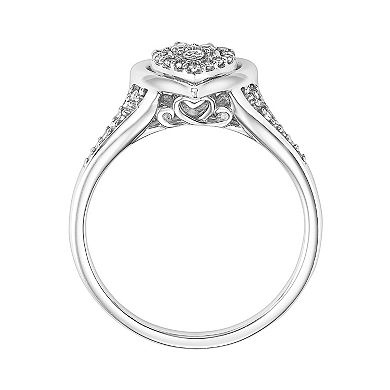 Love Always Diamond Heart Halo Engagement Ring in Sterling Silver (1/6 ct. T.W.)