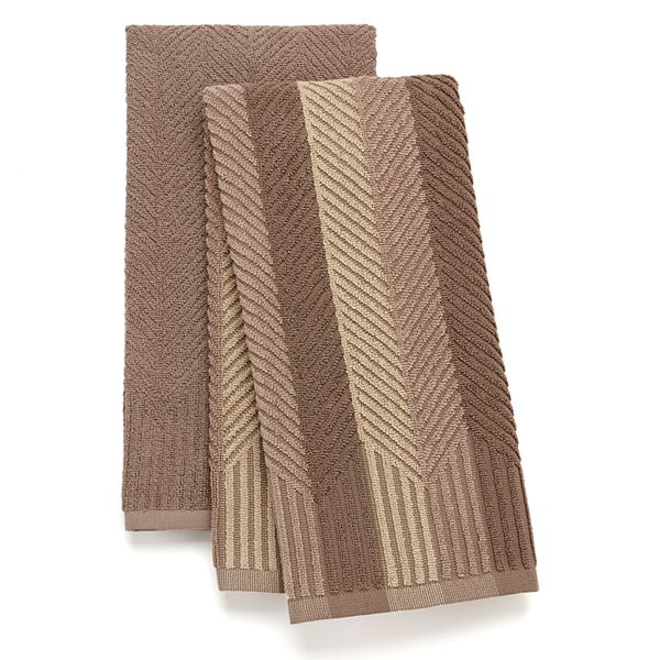 Food Network Kitchen Towel Set Featuring 2 Quick Dry Kitchen Towels in Tans  and Light Browns, one Solid Towel, one Patterned with 4 Matching Quick Dry  Dish Cloths, Two Solid, Two Patterned